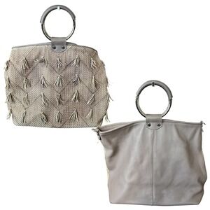 Roberta Gandolfi Handbag Tote Purse Natural Taupe Genuine Leather Tassels Italy